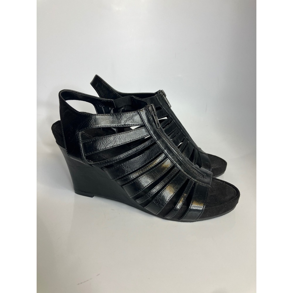 Aerosoles black caged wedge sandals front zipper business casual women's size 10